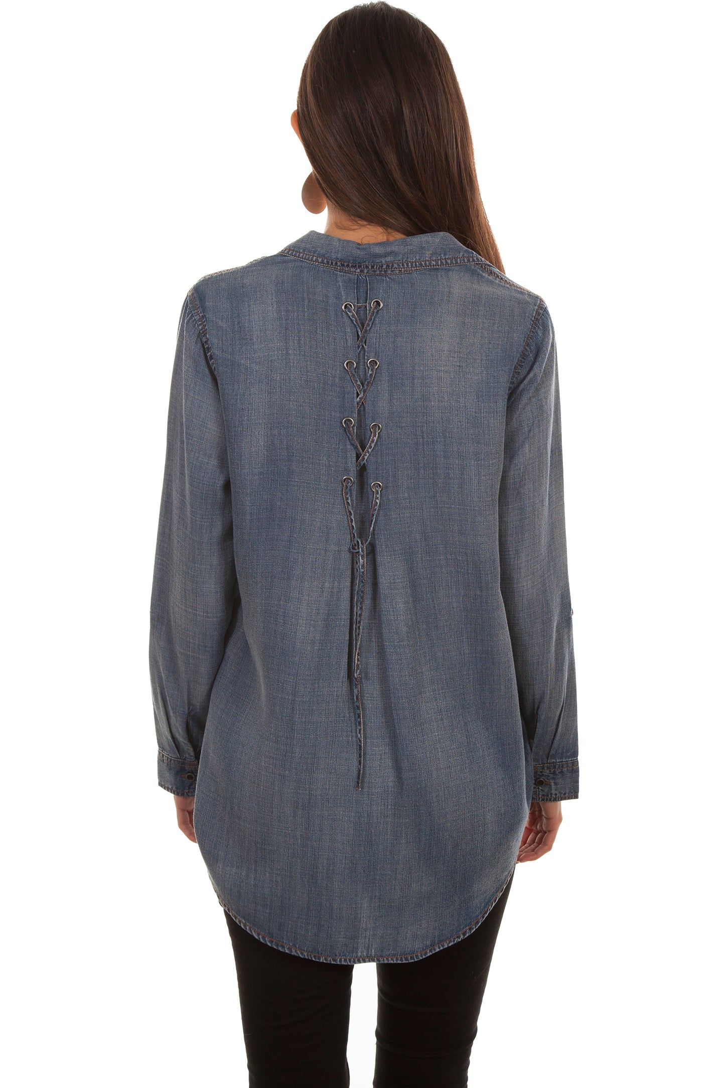 Hi/lo Button Front Lace Up Back Blou - HC473