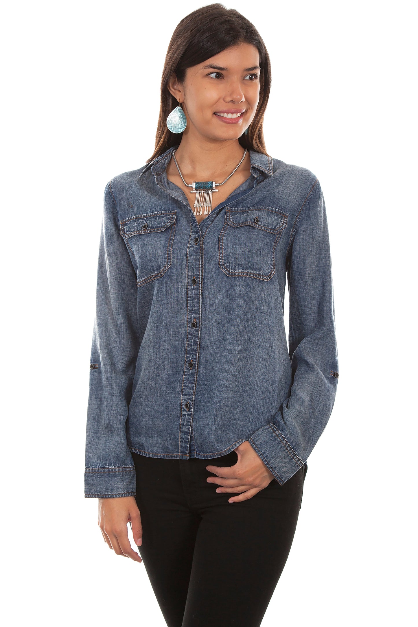 Hi/lo Button Front Lace Up Back Blou - HC473