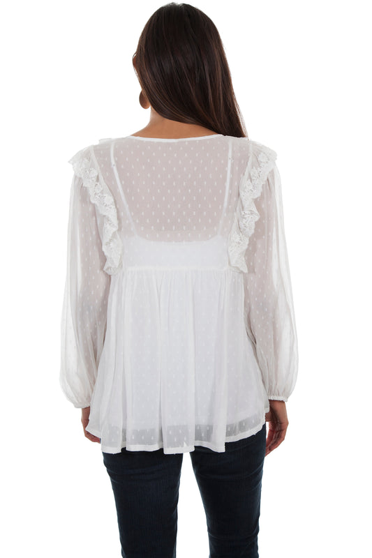 Swiss Dot Blouse W/ruffle Yoke Detai - HC477