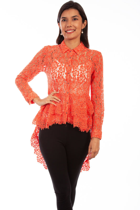 Lace Button Up Double Ruffle Blouse - HC479