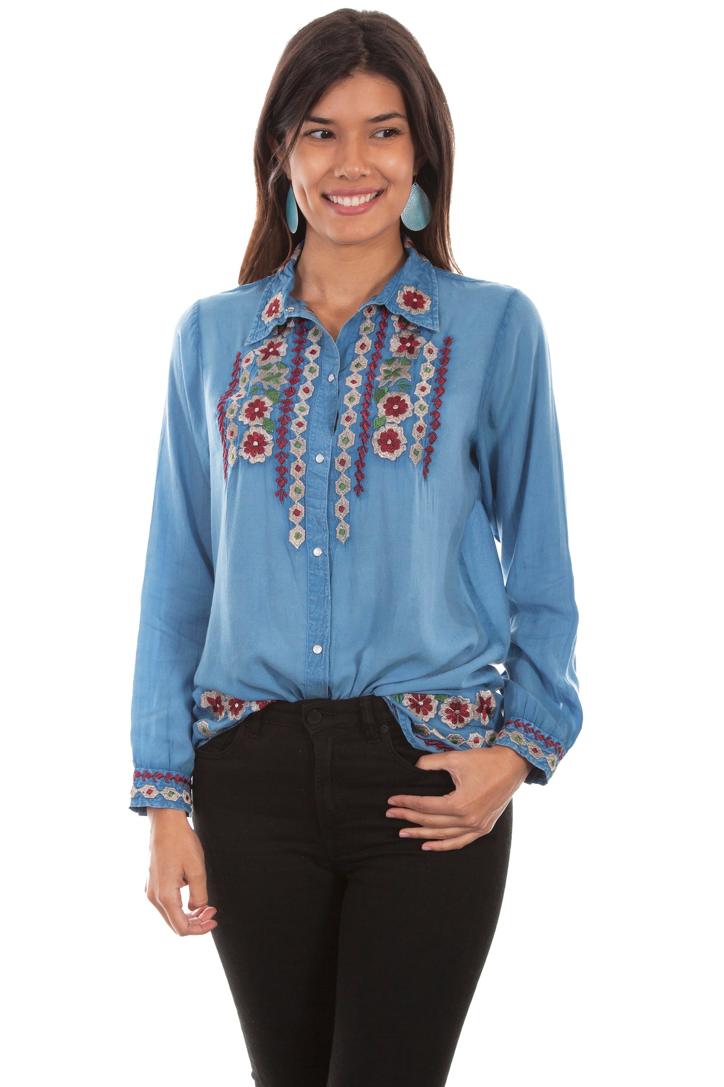 Pearl Snap Western Yoke Emb. Blouse - HC530