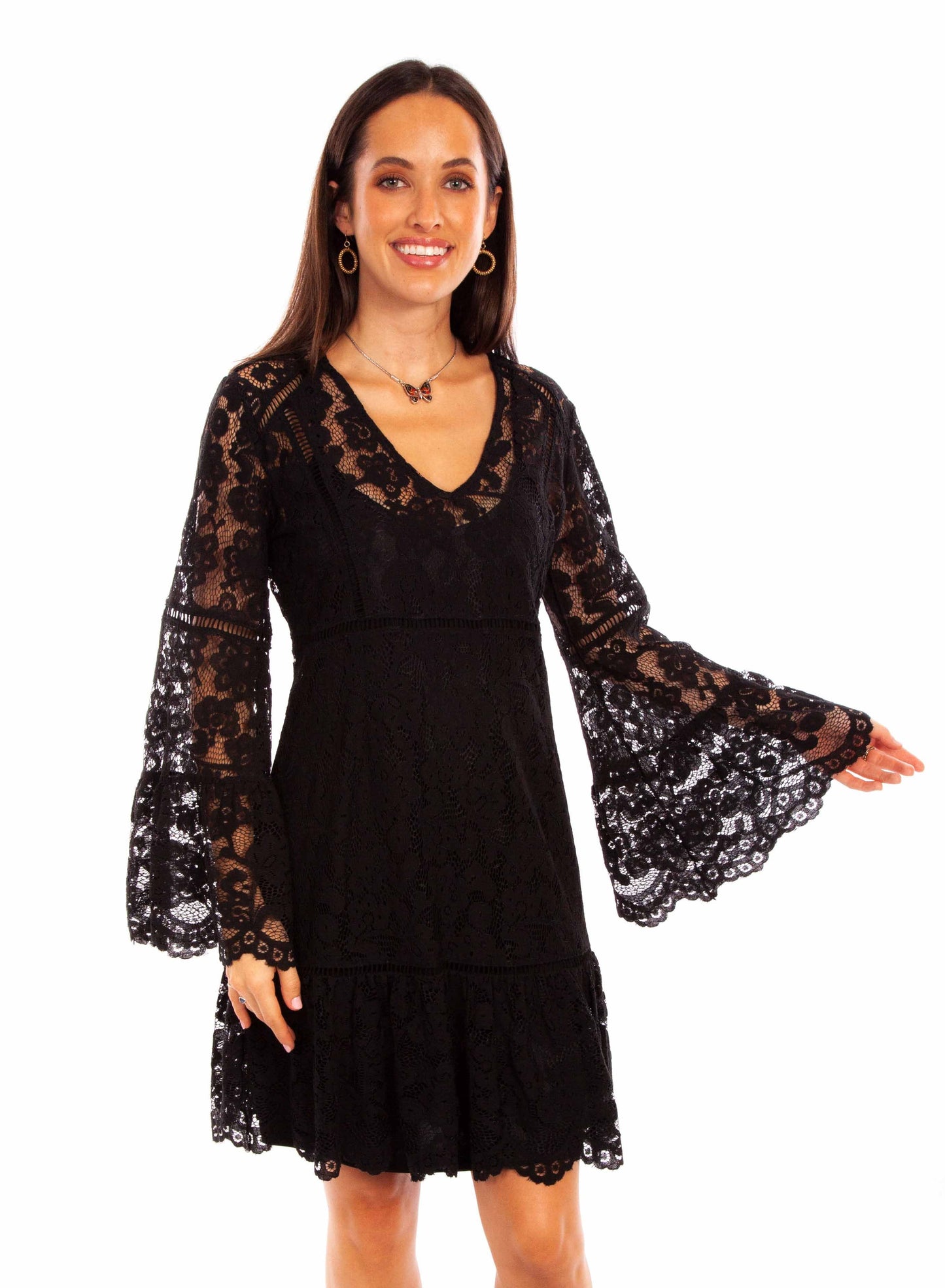 Lace Dress W/flare Sleeves - HC557