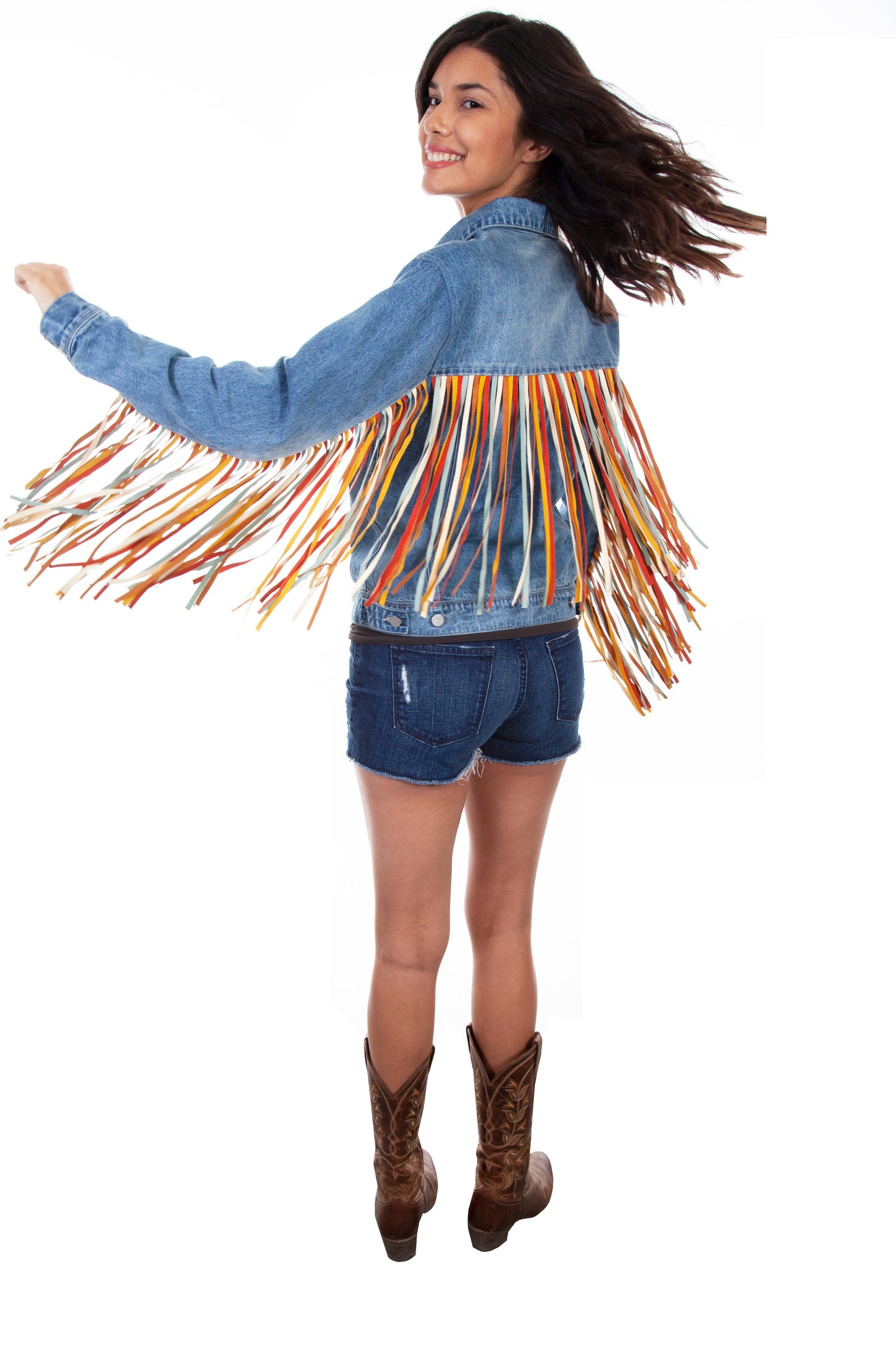 Denim Jacket W/colorful Fringe - HC599