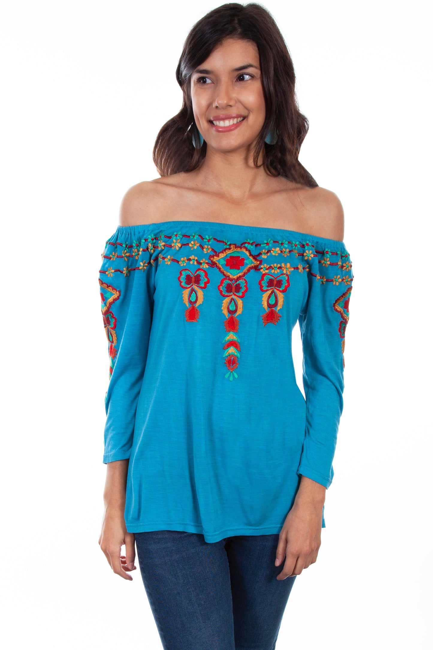 3/4 Sleeve Peasant Top W/emb. - HC600