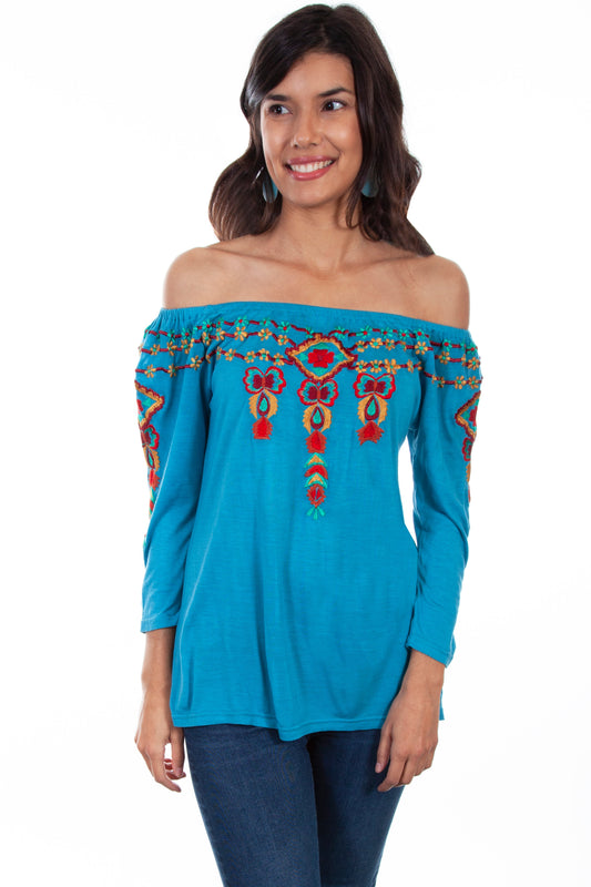 3/4 Sleeve Peasant Top W/emb. - HC600