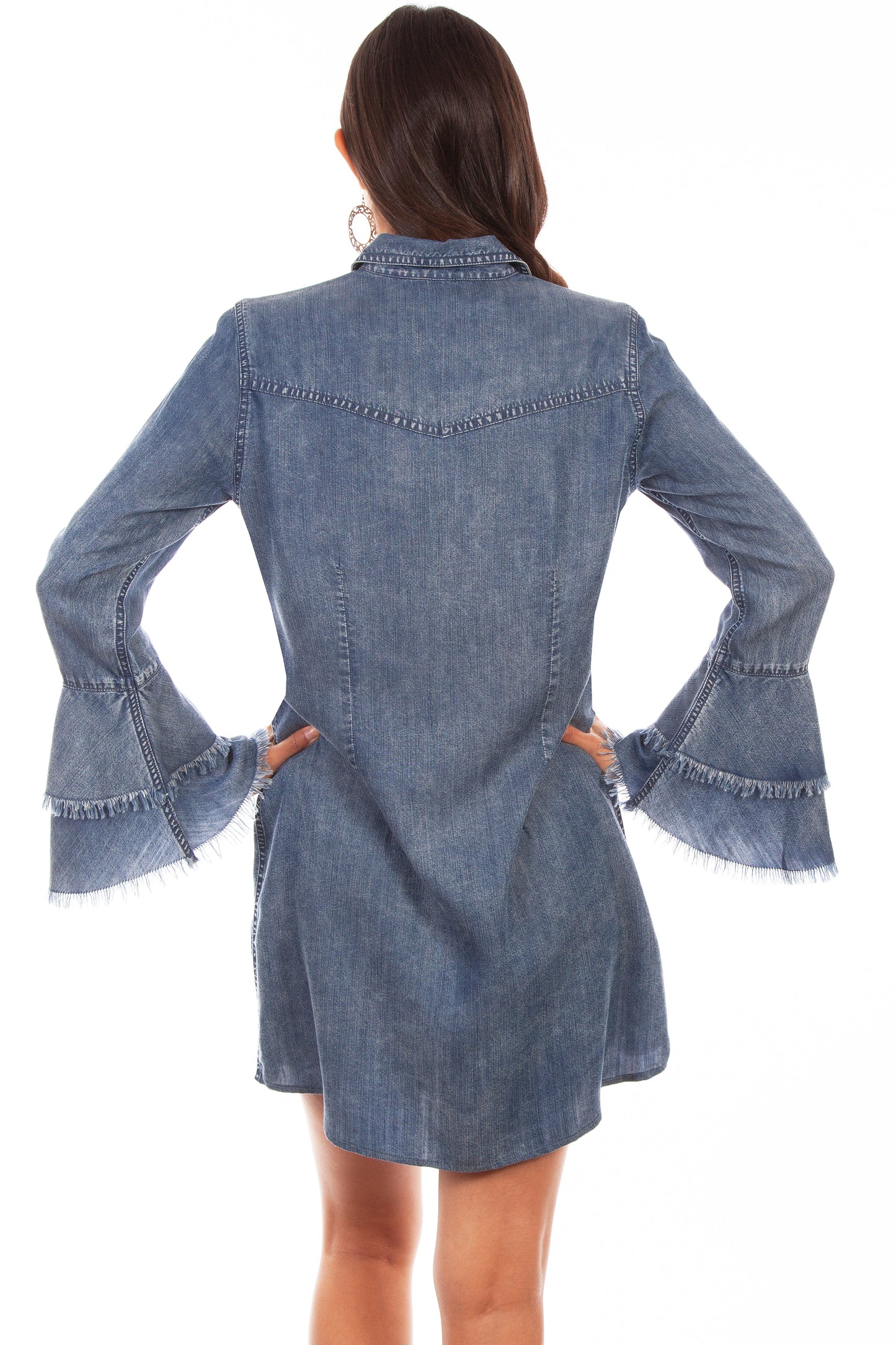 Western Yoke Shirt Dress Bell Sleeve - HC619