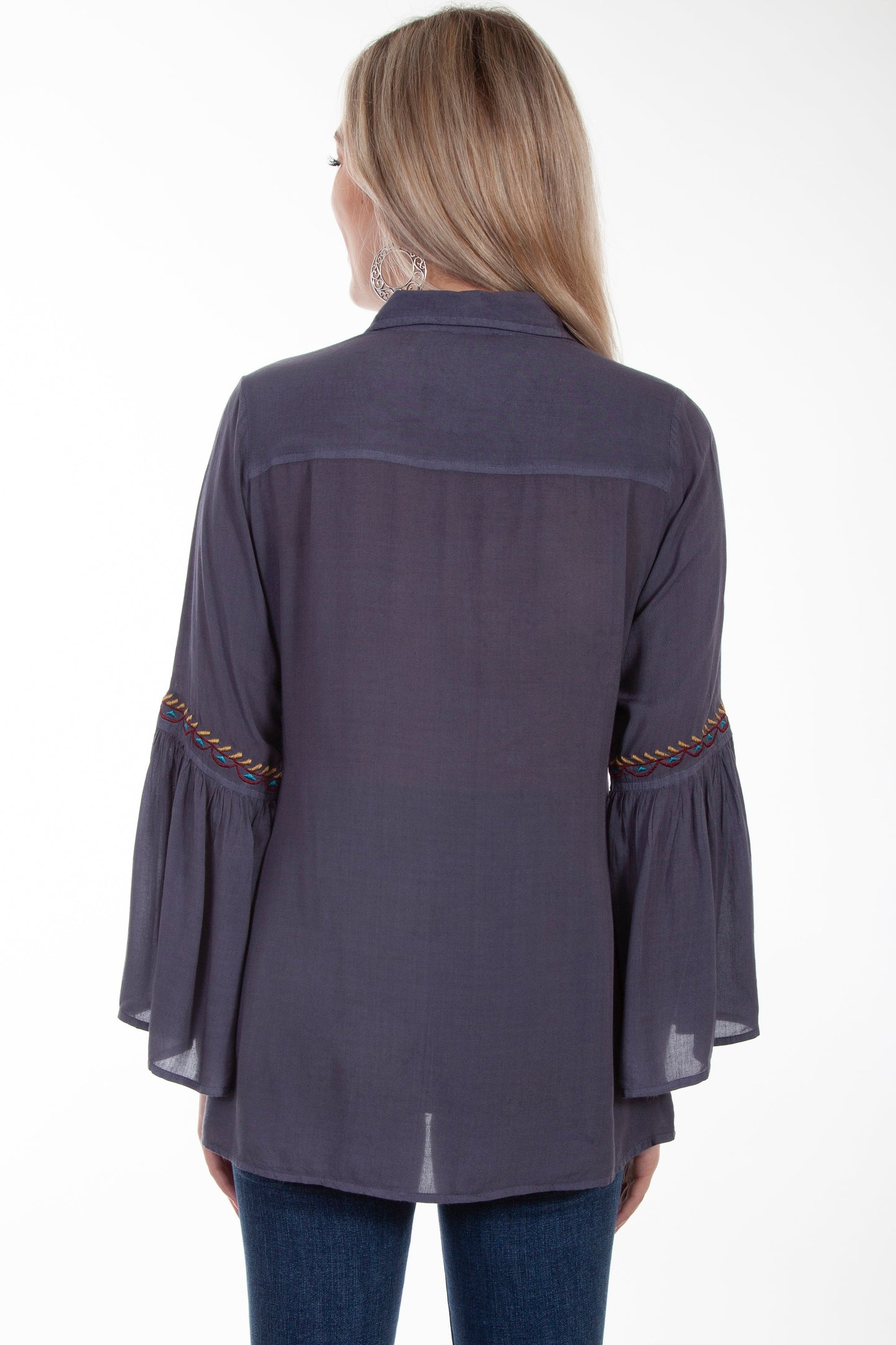 Bell Sleeve Emb Blouse Button Front - HC631