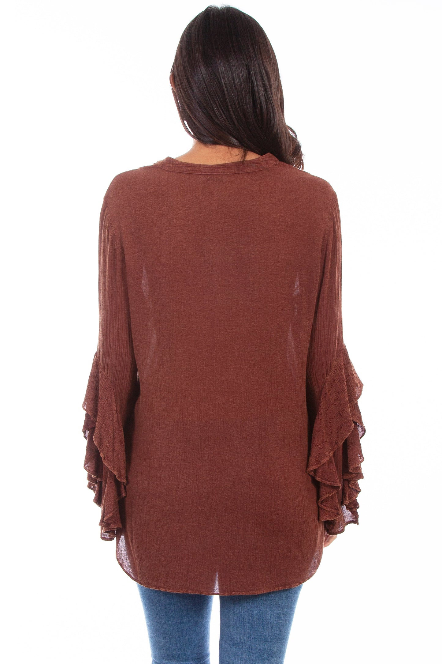 Vneck Blouse W/ruffle Sleeves/emb. - HC646