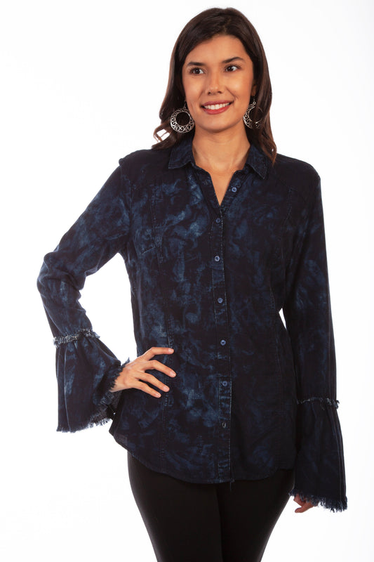 Washed Tie Die Blouse W/ruffle Slves - HC654