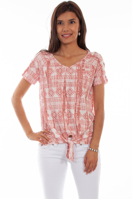 Lattice Sleeve Tie Front Top - HC709