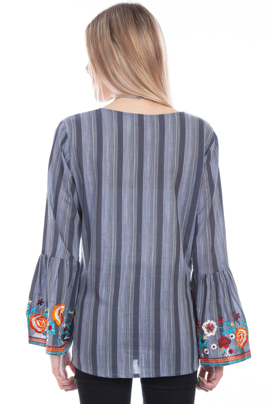 Y/d Stripe Blouse W/embroidery - HC725