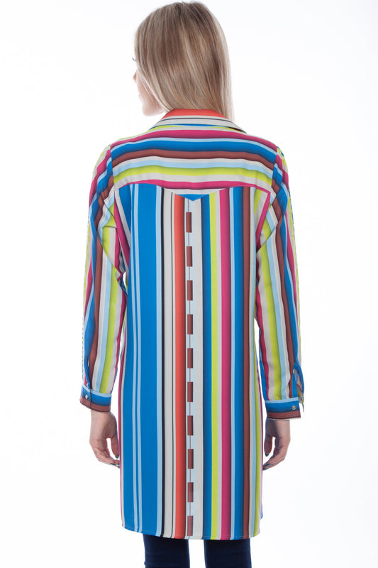 Button Front Stripe Dress W/emb - HC727
