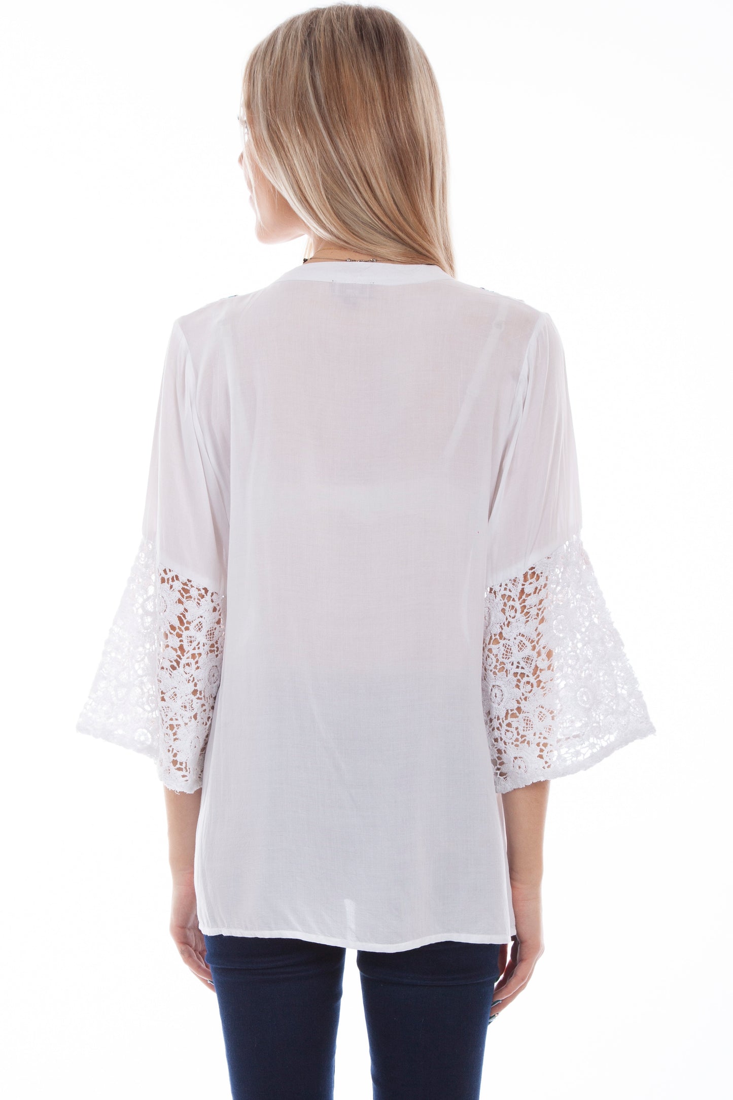 Emb Blouse With Crochet Sleeves - HC728