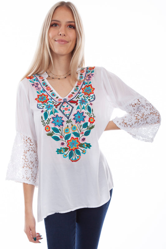 Emb Blouse With Crochet Sleeves - HC728