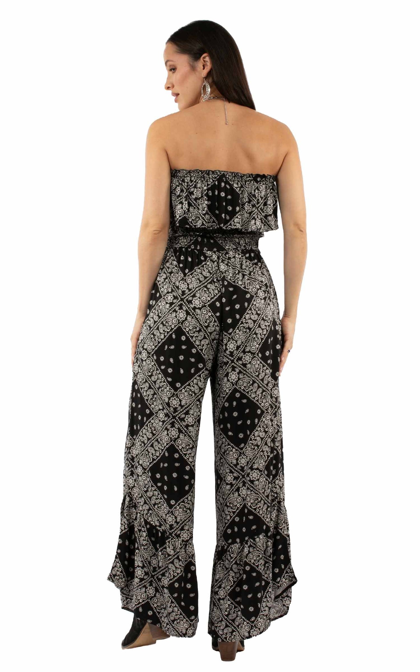 Bandana Print Jumpsuit Ruffle Top - HC744