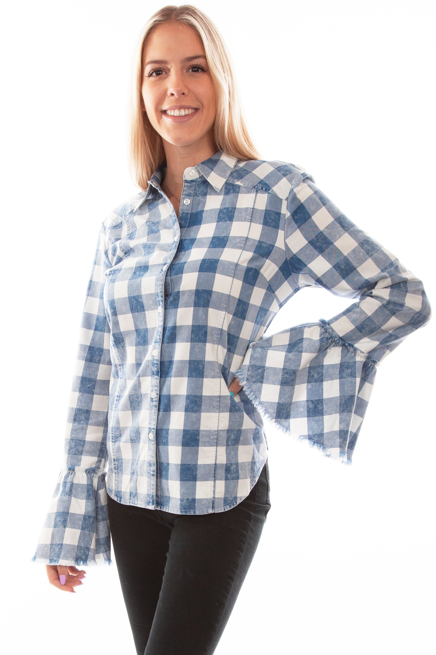 Plaid Bell Sleeve Top - HC753