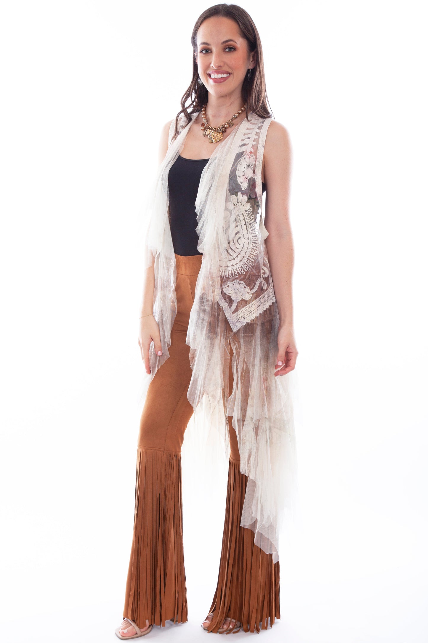 Printed Emb Tulle Layered Duster - HC755