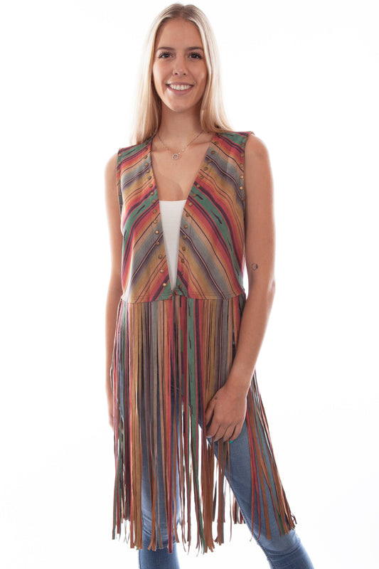 Microfiber Serape Print Fringe Vest - HC764