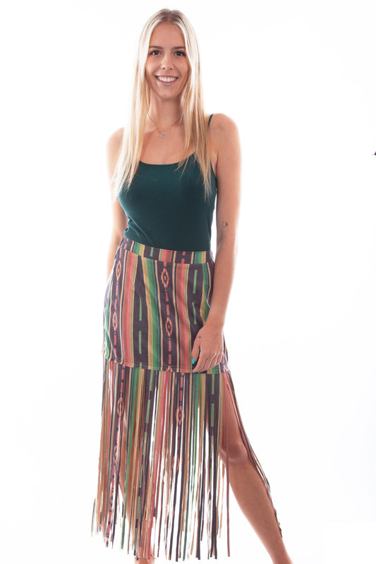 Microfiber Serape Print Skirt W/frin - HC765