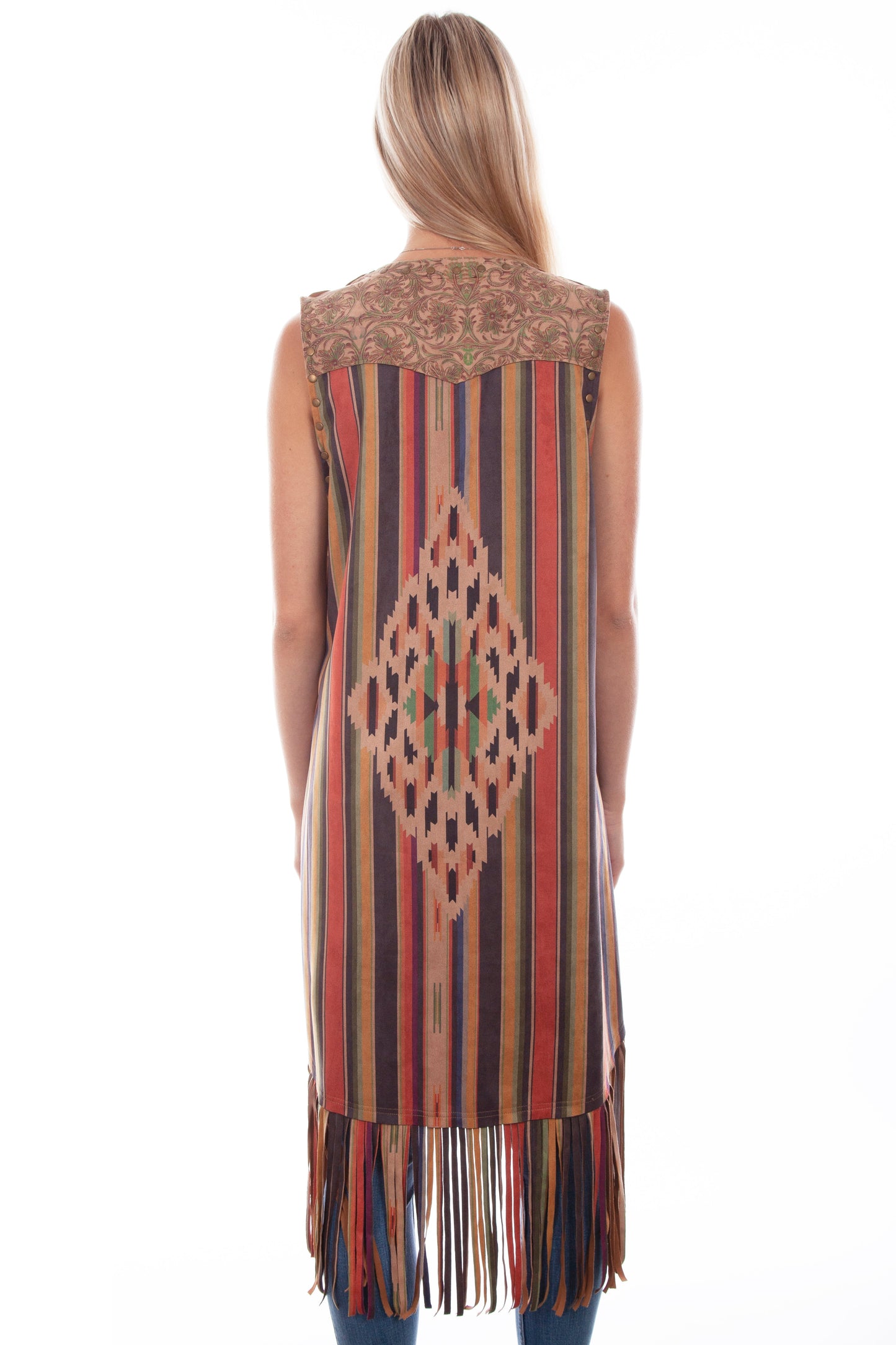 Microfiber Long Serape Print Vest - HC768