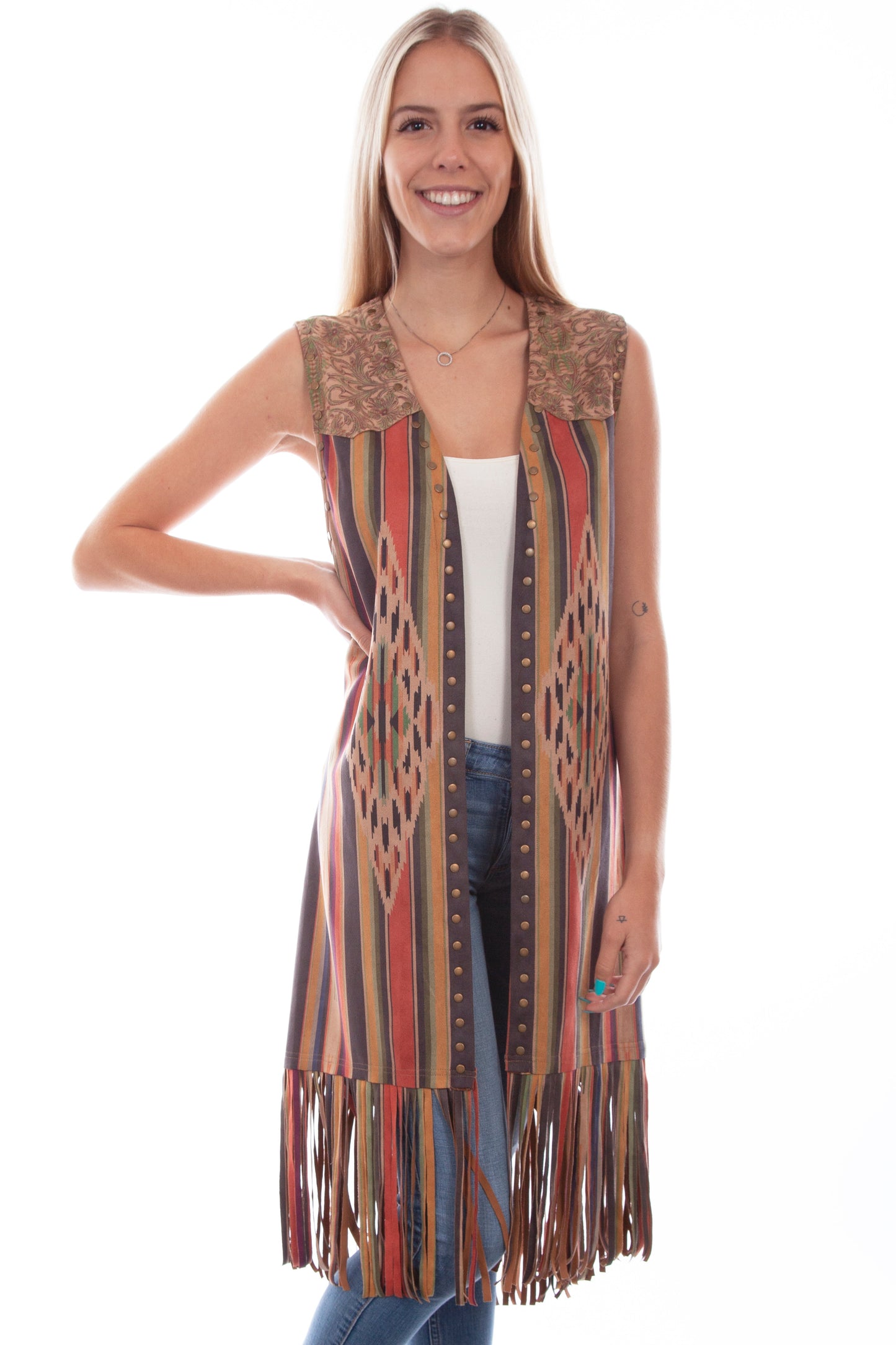 Microfiber Long Serape Print Vest - HC768