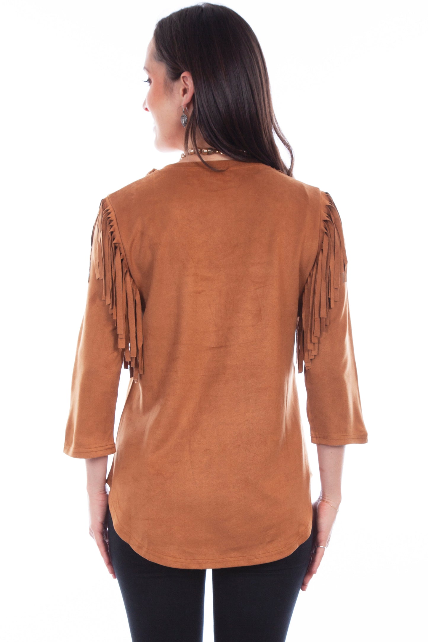 Ultra Suede Fringe Pull Over Top - HC773
