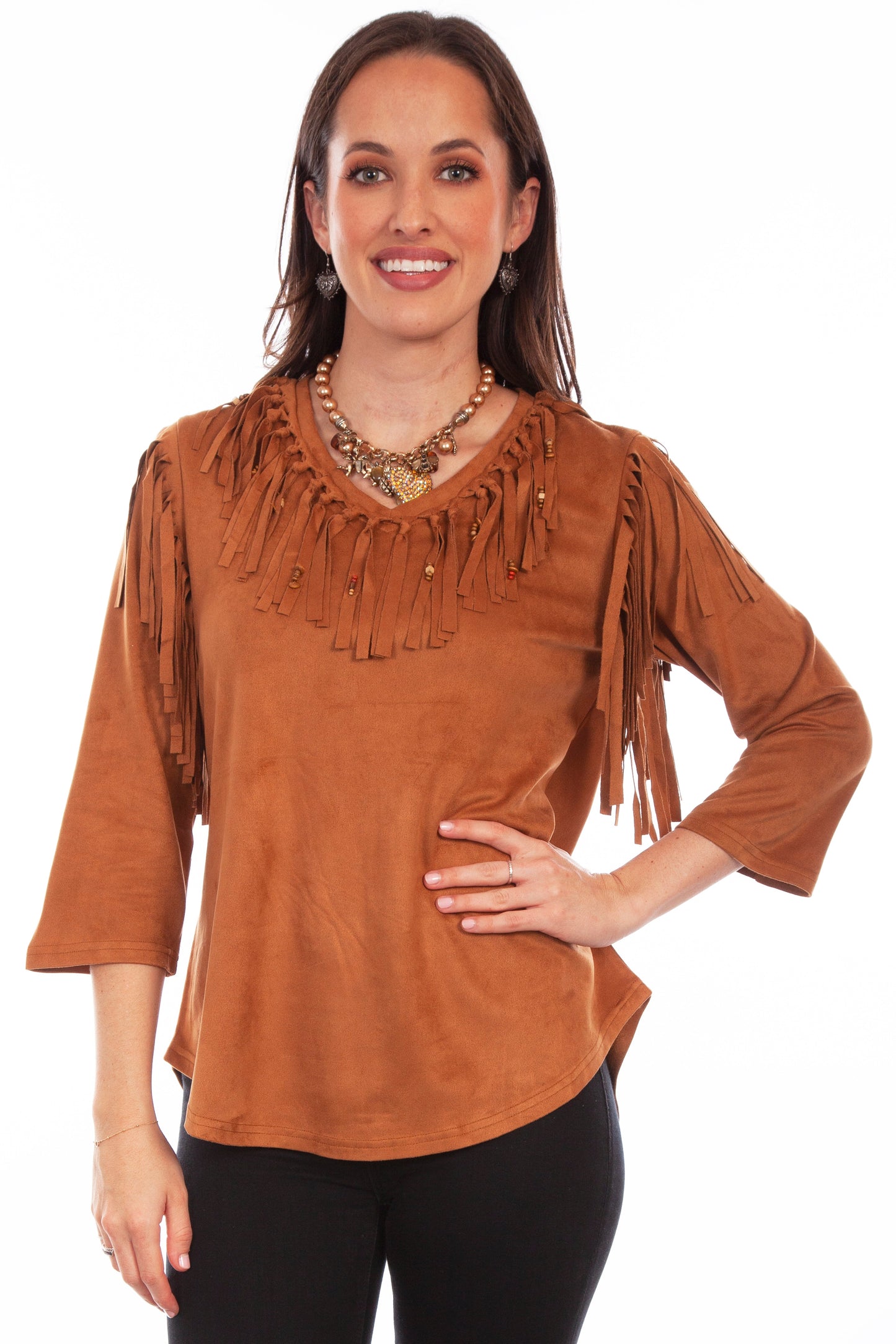 Ultra Suede Fringe Pull Over Top - HC773