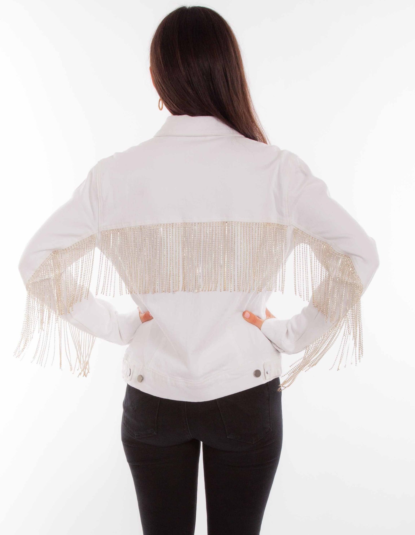 Denim Jacket W/rhinestone Fringe - HC792