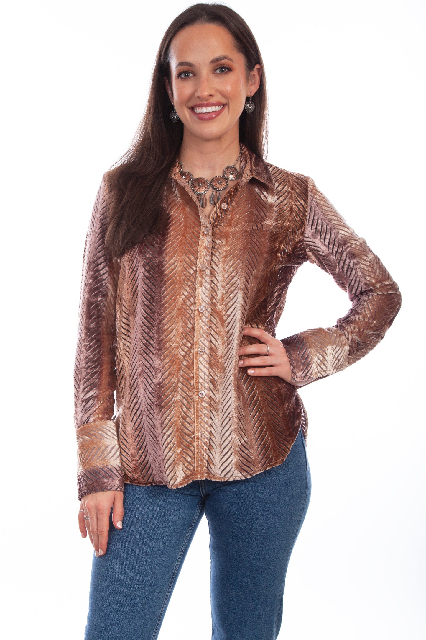Velvet Button Down Frech Cuffs Blous - HC798