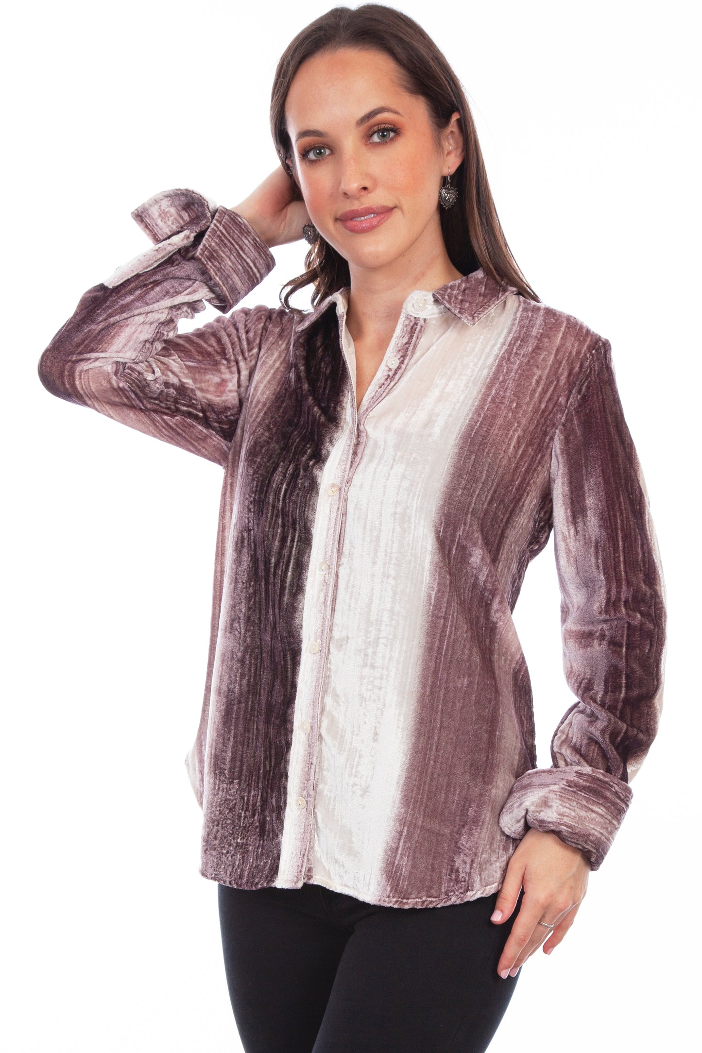Velvet Button Down French Cuffs Blou - HC799