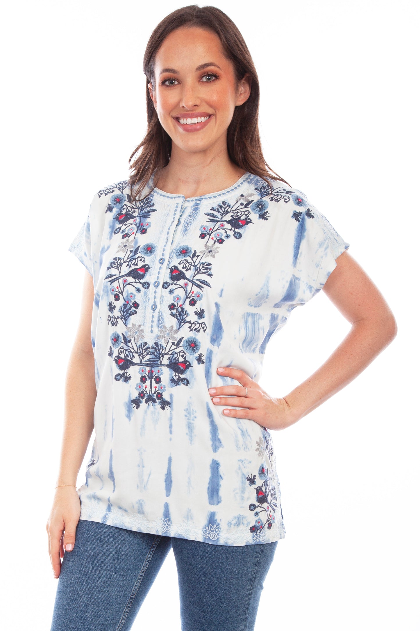 Emb. Birds & Bleach Treatment Blouse - HC820