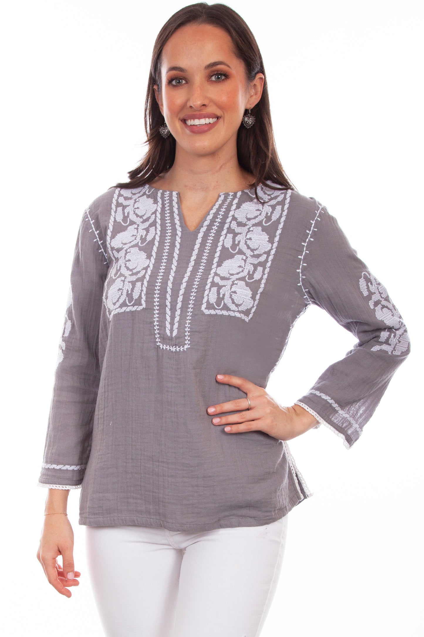 Emb. Blouse W/crochet Trim - HC825