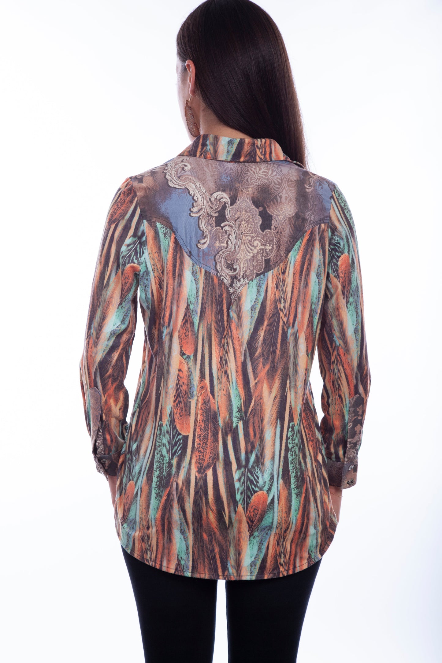 Button Front Microfiber Print Blouse - HC833