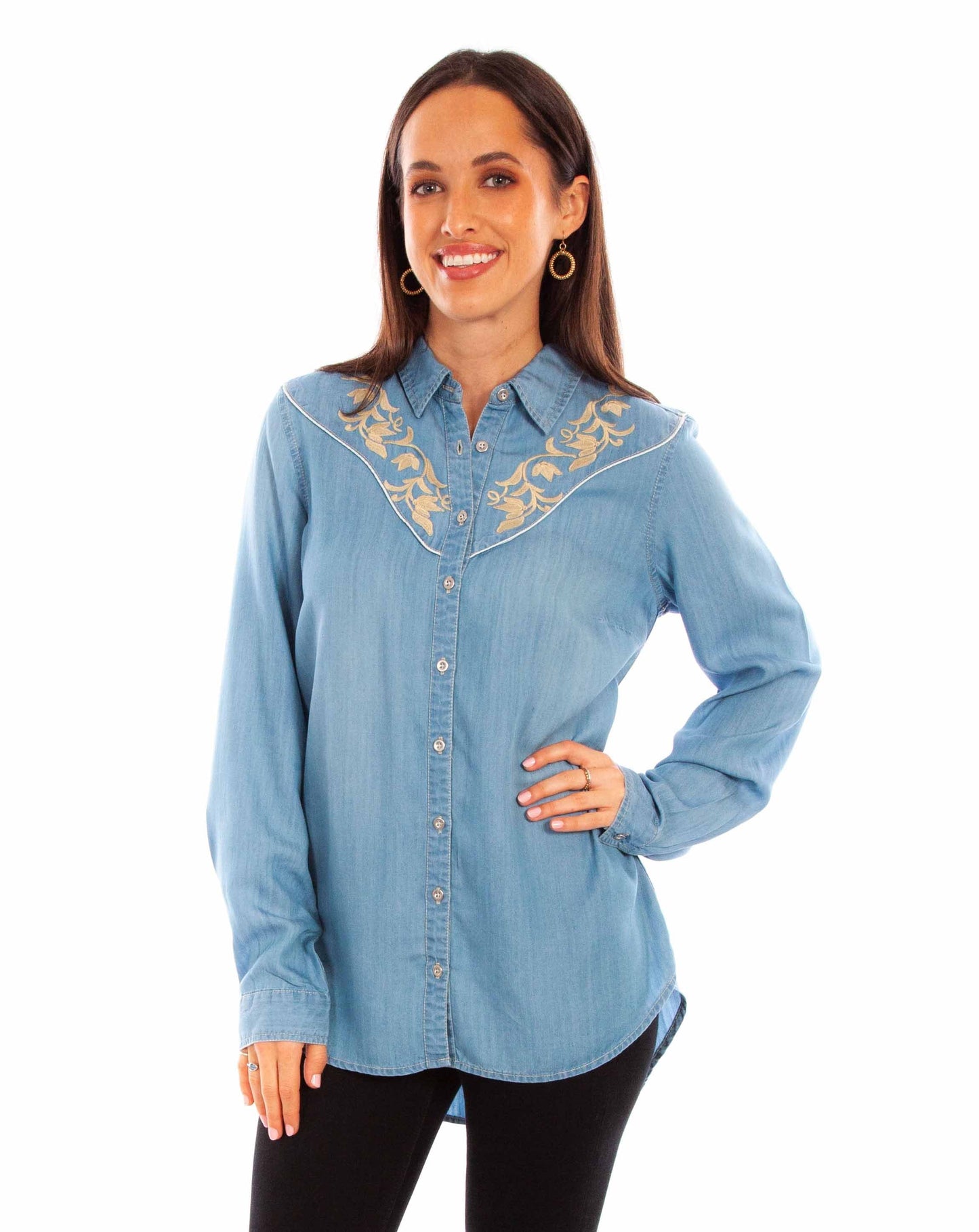 Tencel Blouse W/emb. & Piping - HC847