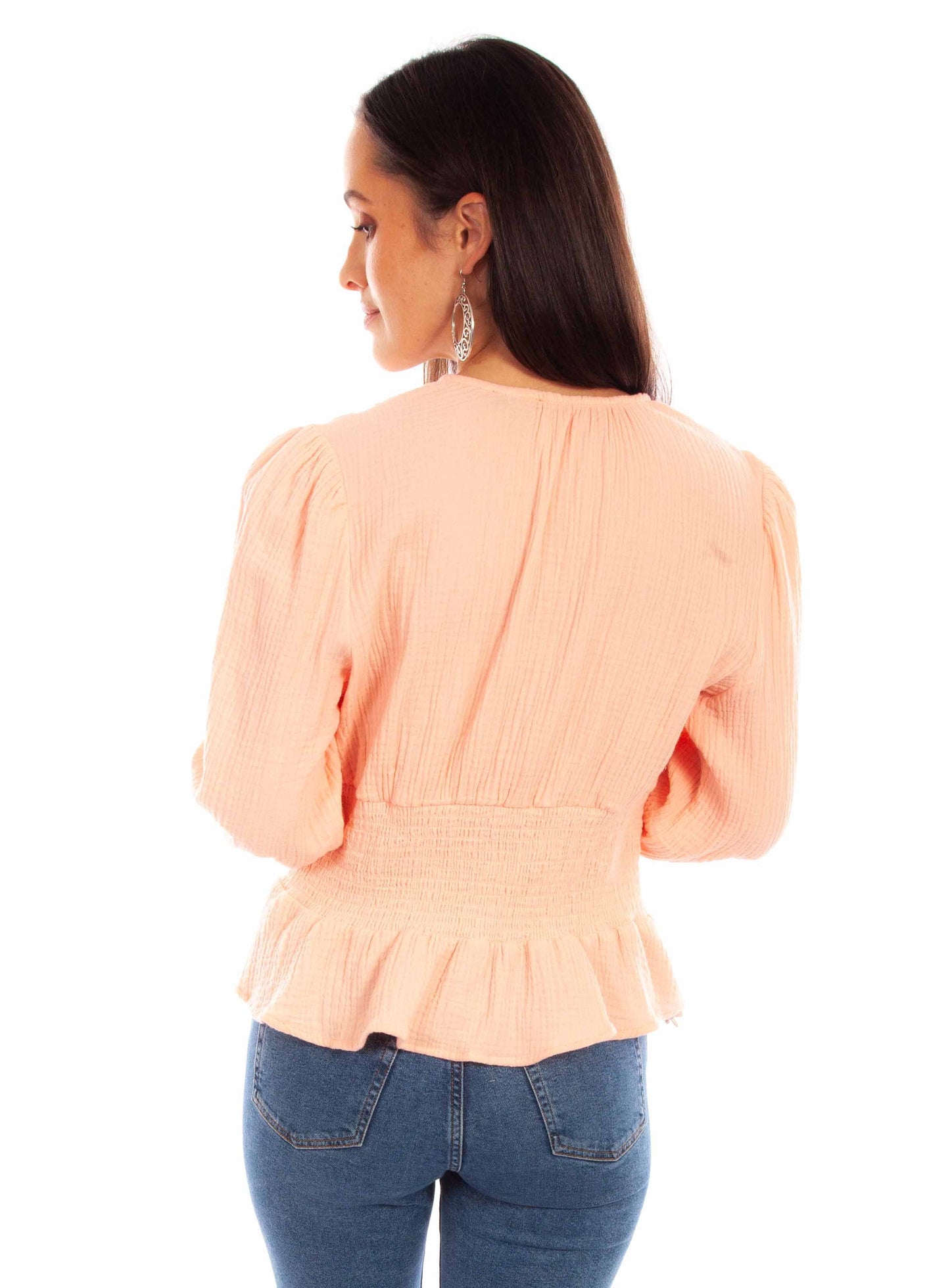 Cotton Texture Peplum Top W/lace Up - HC848