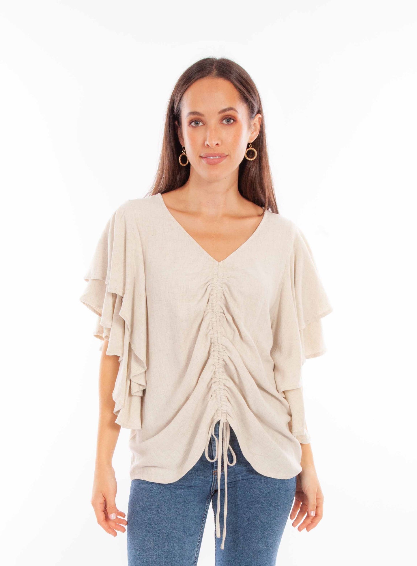 Cinch Front Cascade Sleeve Top - HC856