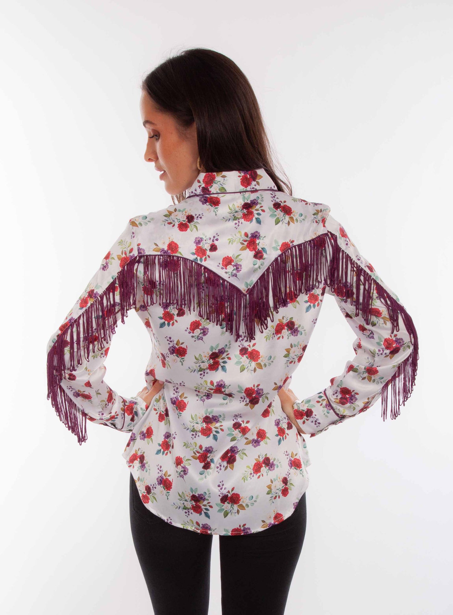 Floral Blouse With Back Fringe - HC864
