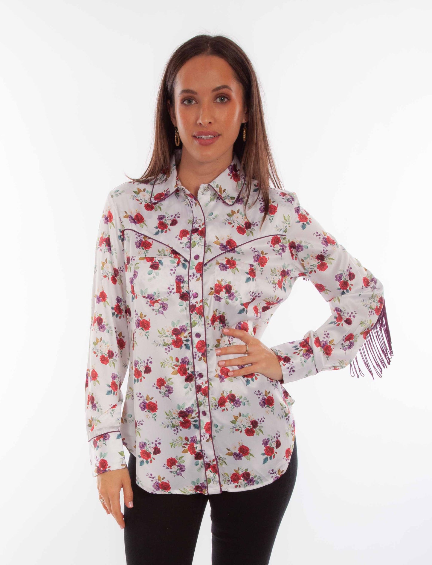 Floral Blouse With Back Fringe - HC864