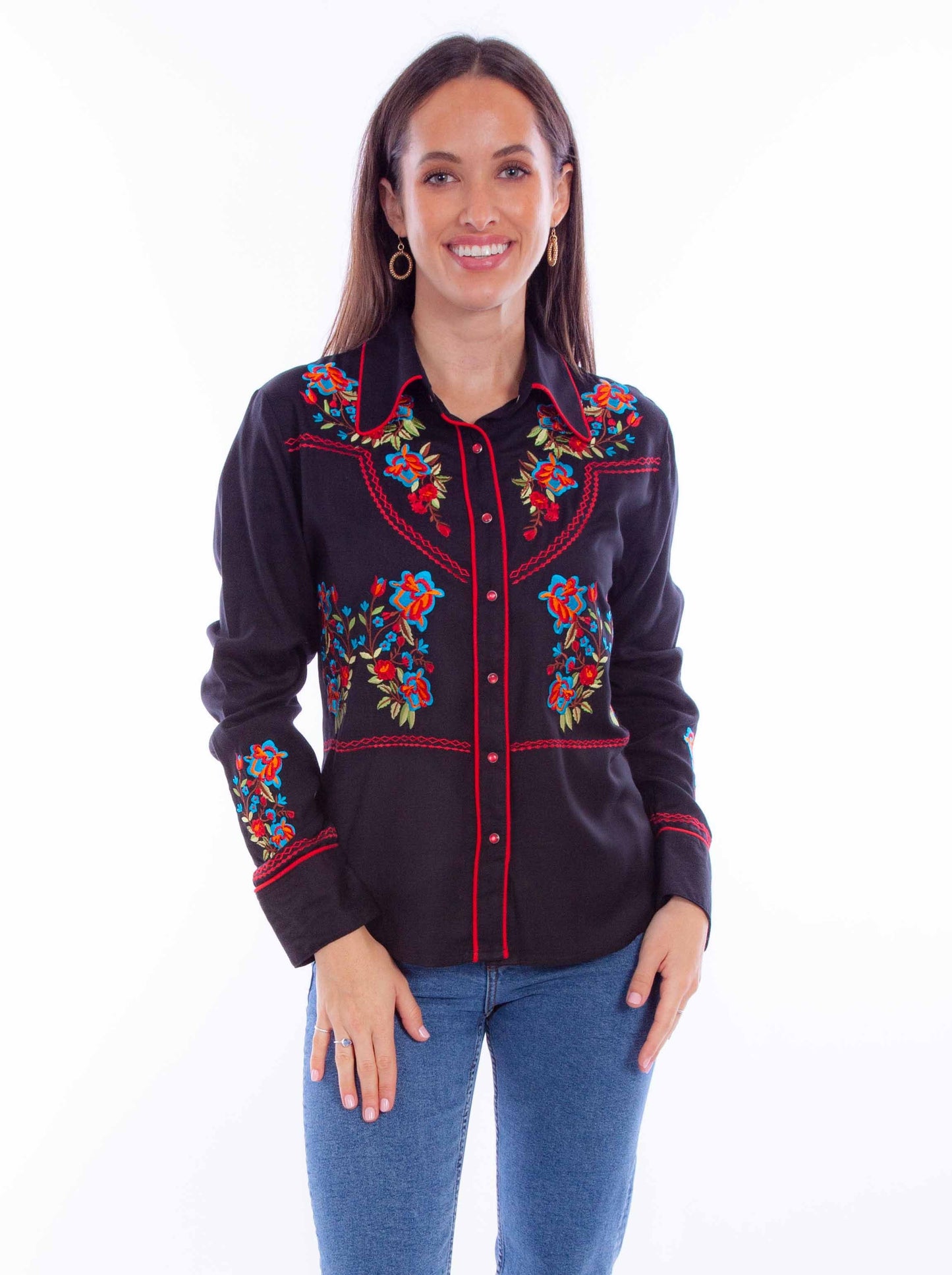 Floral Emb. Top W/red Piping - HC868