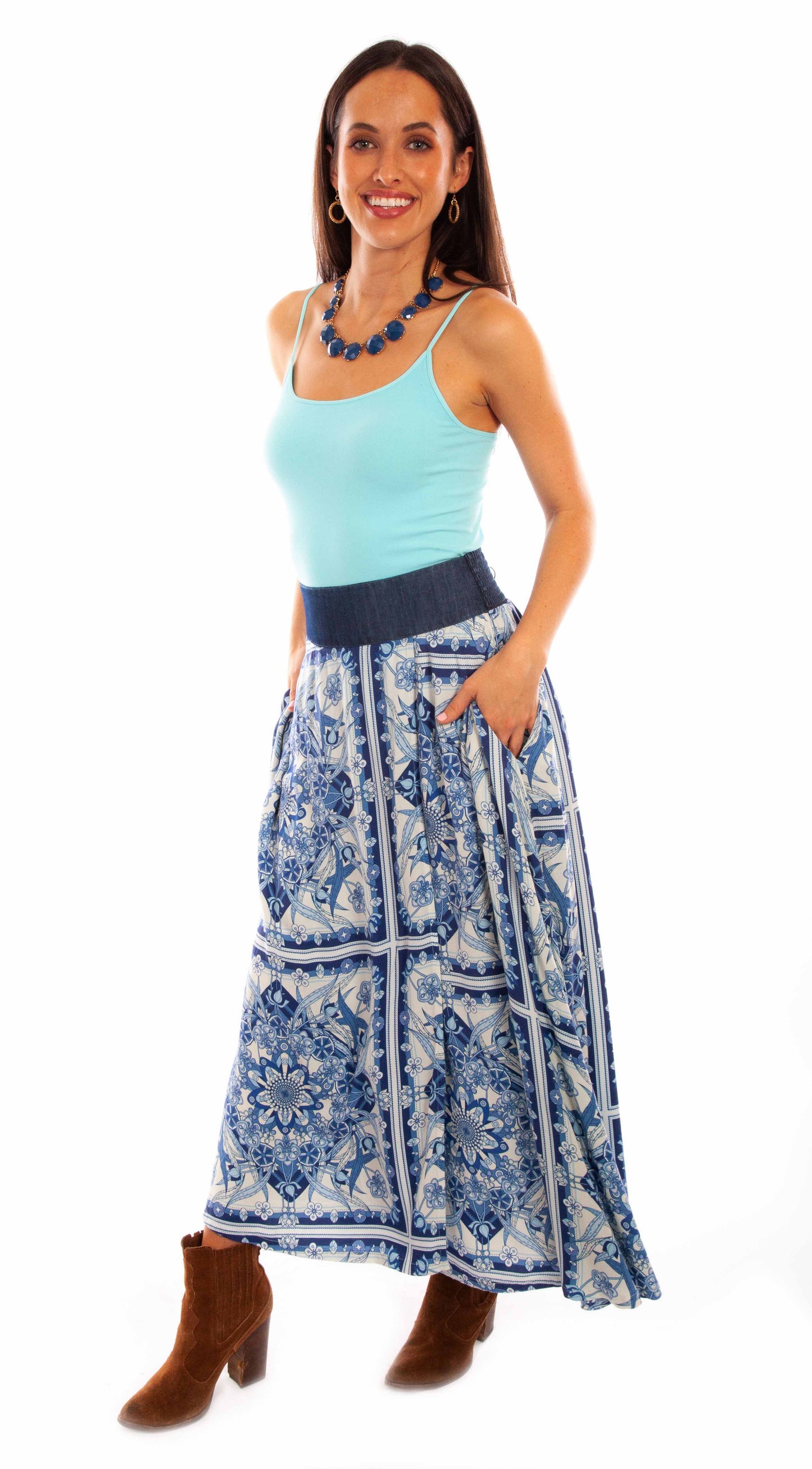 Wrap Skirt W/denim Waist Band Tie - HC872