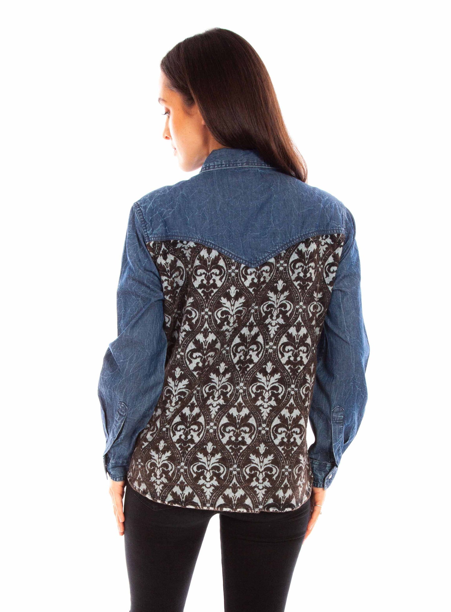 Denim Blouse W/jacquard Contrast - HC876