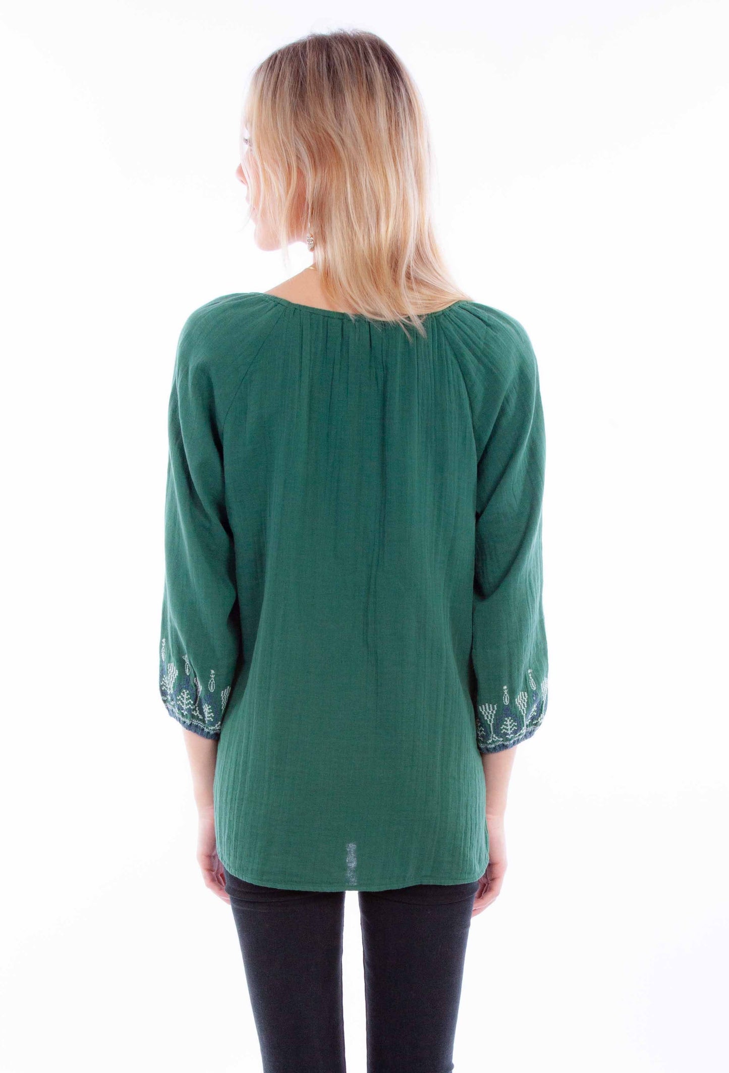 Pullover Tie Front Emb. Blouse - HC883