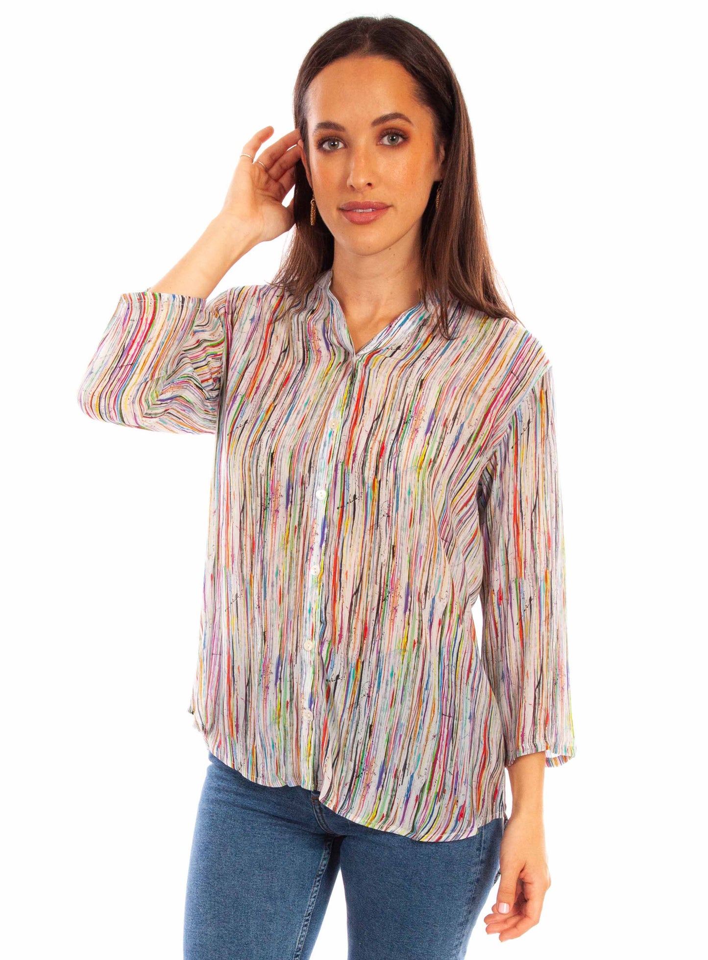 Abstract Stripe Print Blouse - HC887