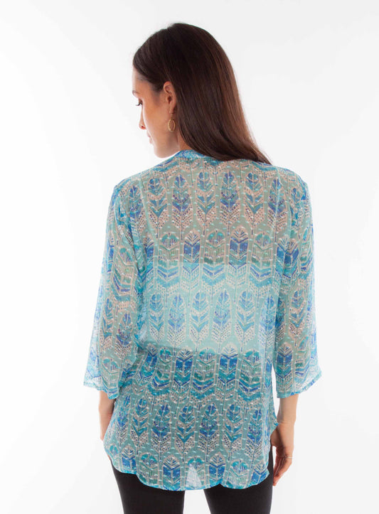 Feather Print Textured Blouse - HC890
