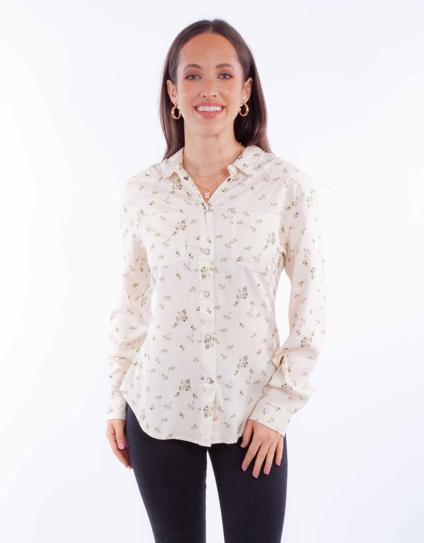 Snap Front Blouse W/floral Print - HC904