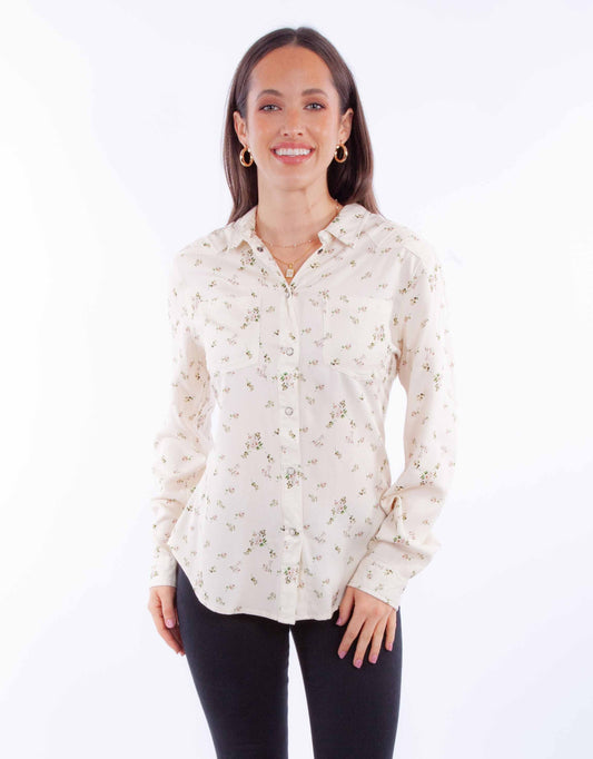 Snap Front Blouse W/floral Print - HC904