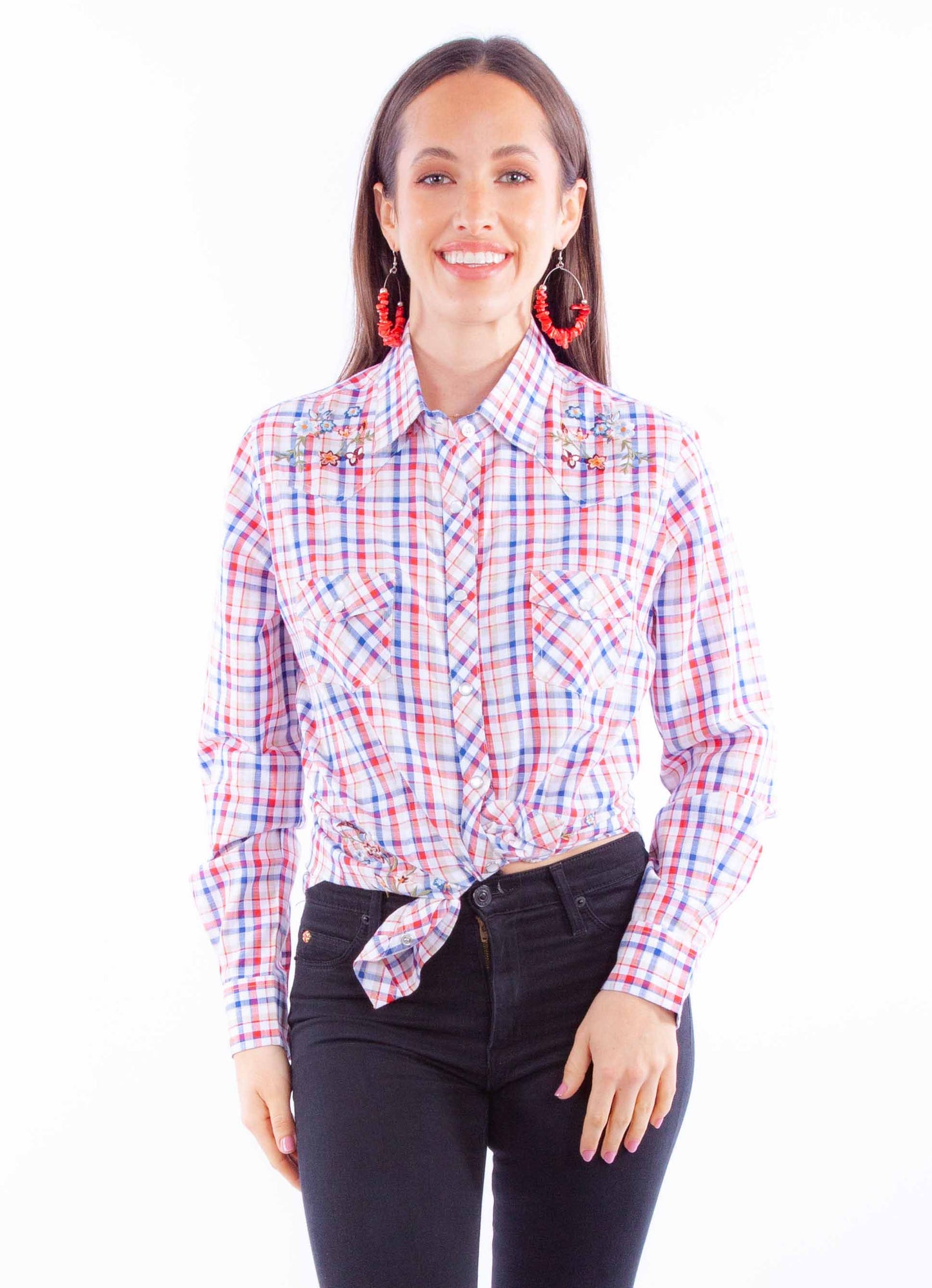 Vintage Y/d Check Top W/embroidery - HC924