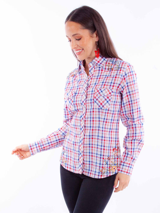 Vintage Y/d Check Top W/embroidery - HC924