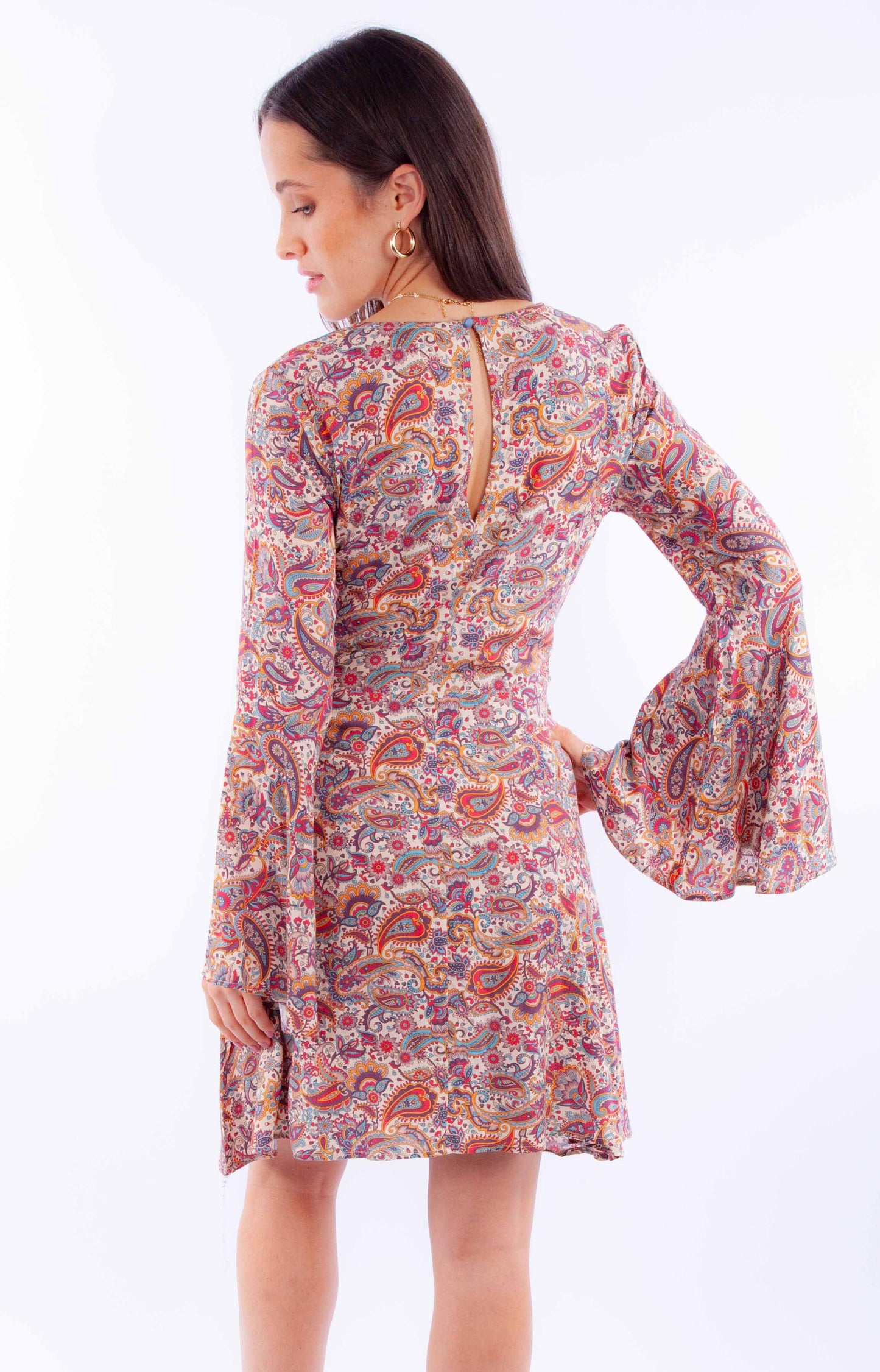 Paisley Print Dress W/bell Sleeves - HC930