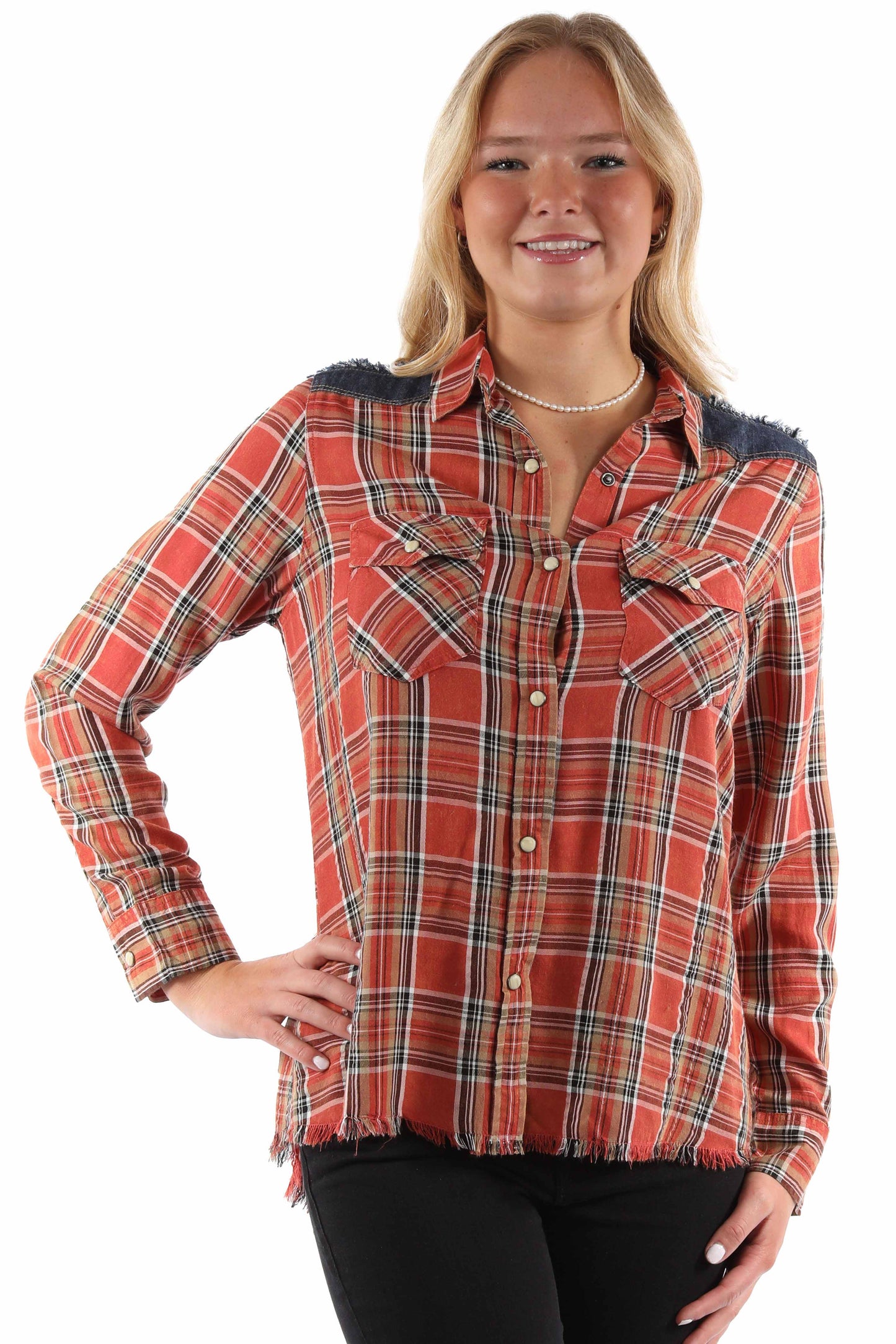 Plaid Shirt W/denim Yokes - HC952
